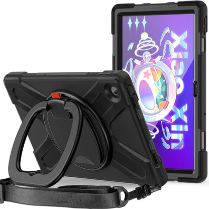 For Lenovo Tab M10 Plus (Gen 3) 10.6 inch TB-125F/TB-128F Anti-fall Anti-scratch Rotary Kickstand Tablet Case PC + Silicone Protective Cover with Shoulder Strap