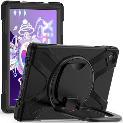 For Lenovo Tab M10 Plus (Gen 3) 10.6 inch TB-125F/TB-128F Anti-fall Anti-scratch Rotary Kickstand Tablet Case PC + Silicone Protective Cover with Shoulder Strap