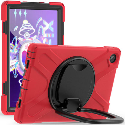 For Lenovo Tab M10 Plus (Gen 3) 10.6 inch TB-125F/TB-128F Anti-fall Anti-scratch Rotary Kickstand Tablet Case PC + Silicone Protective Cover with Shoulder Strap