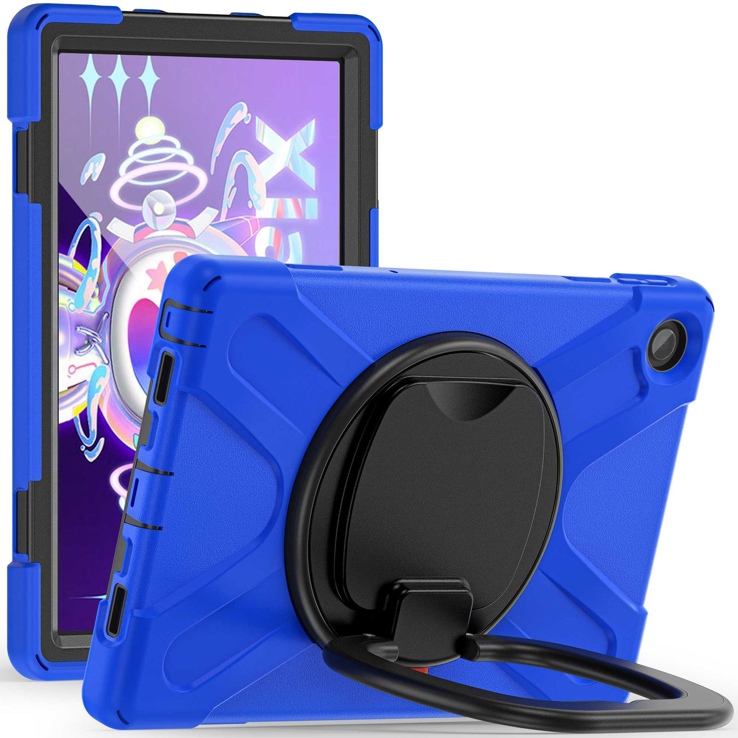 For Lenovo Tab M10 Plus (Gen 3) 10.6 inch TB-125F/TB-128F Anti-fall Anti-scratch Rotary Kickstand Tablet Case PC + Silicone Protective Cover with Shoulder Strap