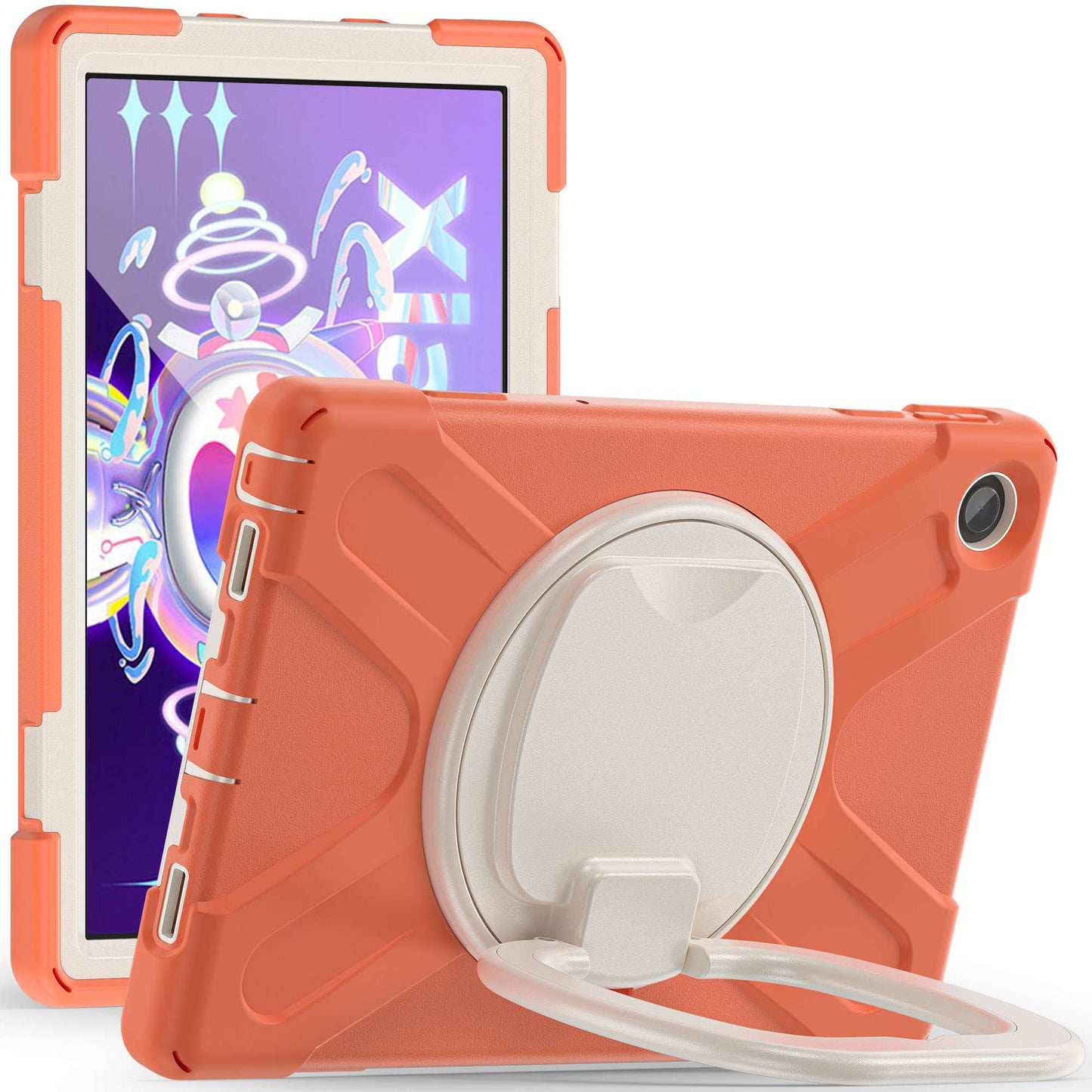 For Lenovo Tab M10 Plus (Gen 3) 10.6 inch TB-125F/TB-128F Anti-fall Anti-scratch Rotary Kickstand Tablet Case PC + Silicone Protective Cover with Shoulder Strap