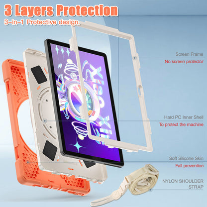 For Lenovo Tab M10 Plus (Gen 3) 10.6 inch TB-125F/TB-128F Anti-fall Anti-scratch Rotary Kickstand Tablet Case PC + Silicone Protective Cover with Shoulder Strap