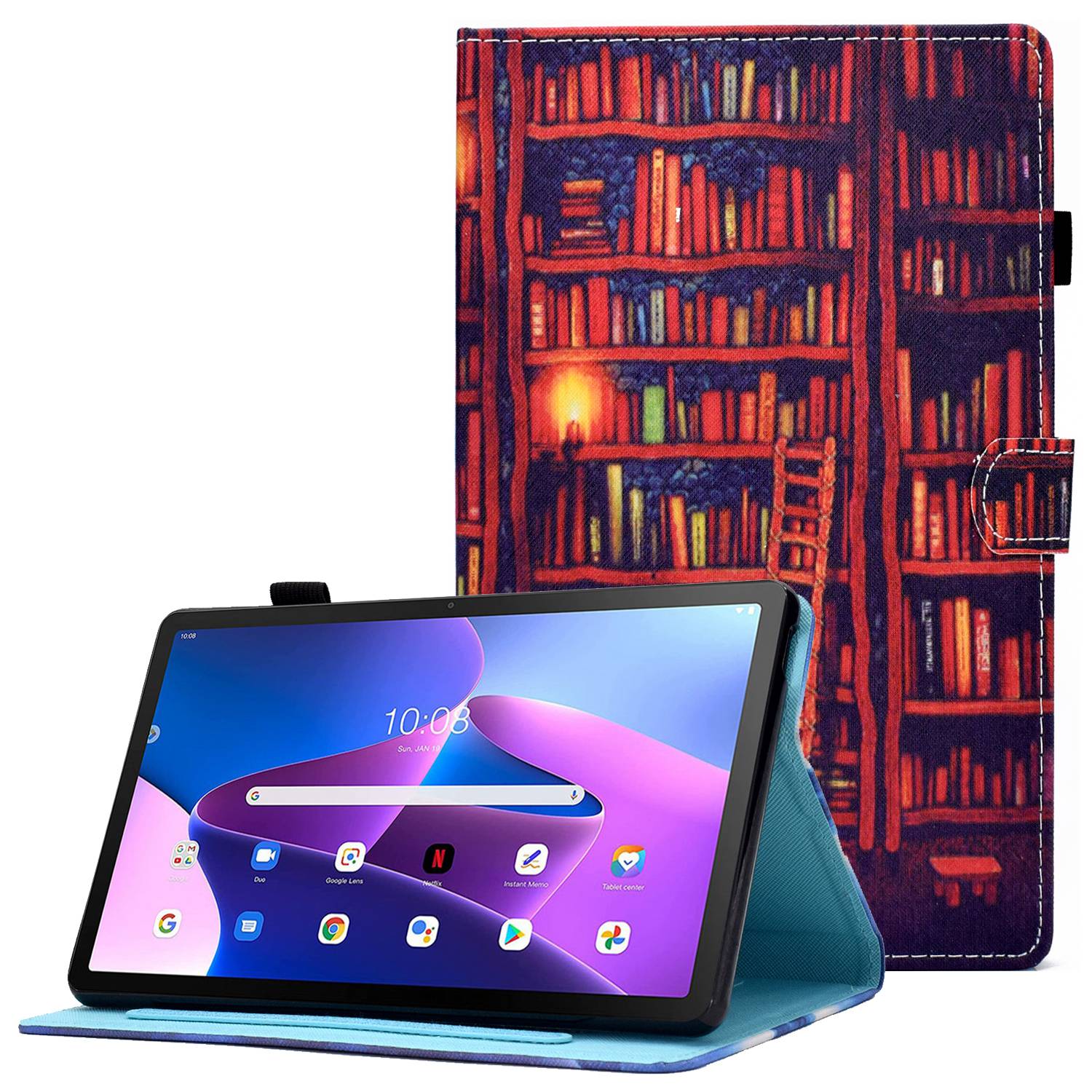 PU Leather Stand Tablet Case for Lenovo Tab M10 Plus (Gen 3), Stitching Pattern Printing Card Holder Cover