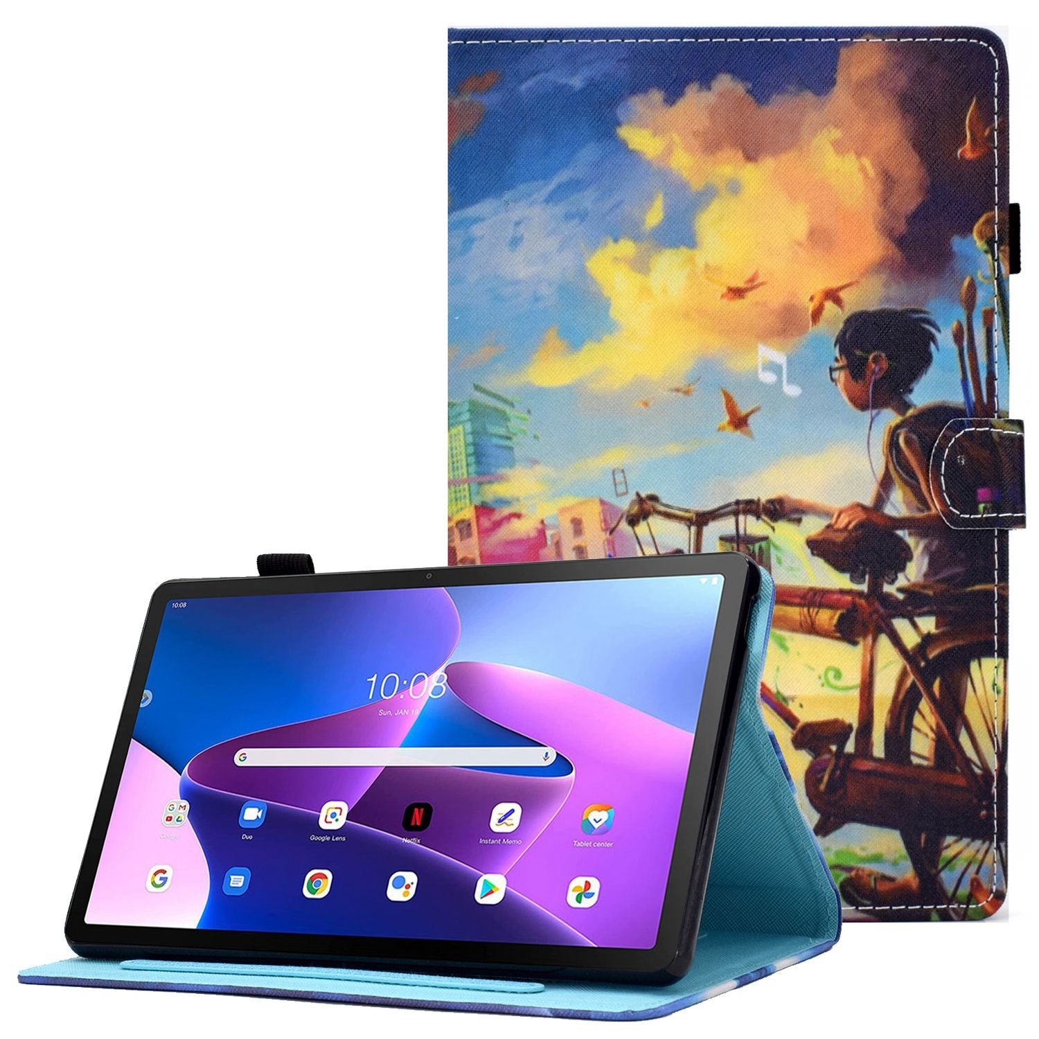 PU Leather Stand Tablet Case for Lenovo Tab M10 Plus (Gen 3), Stitching Pattern Printing Card Holder Cover