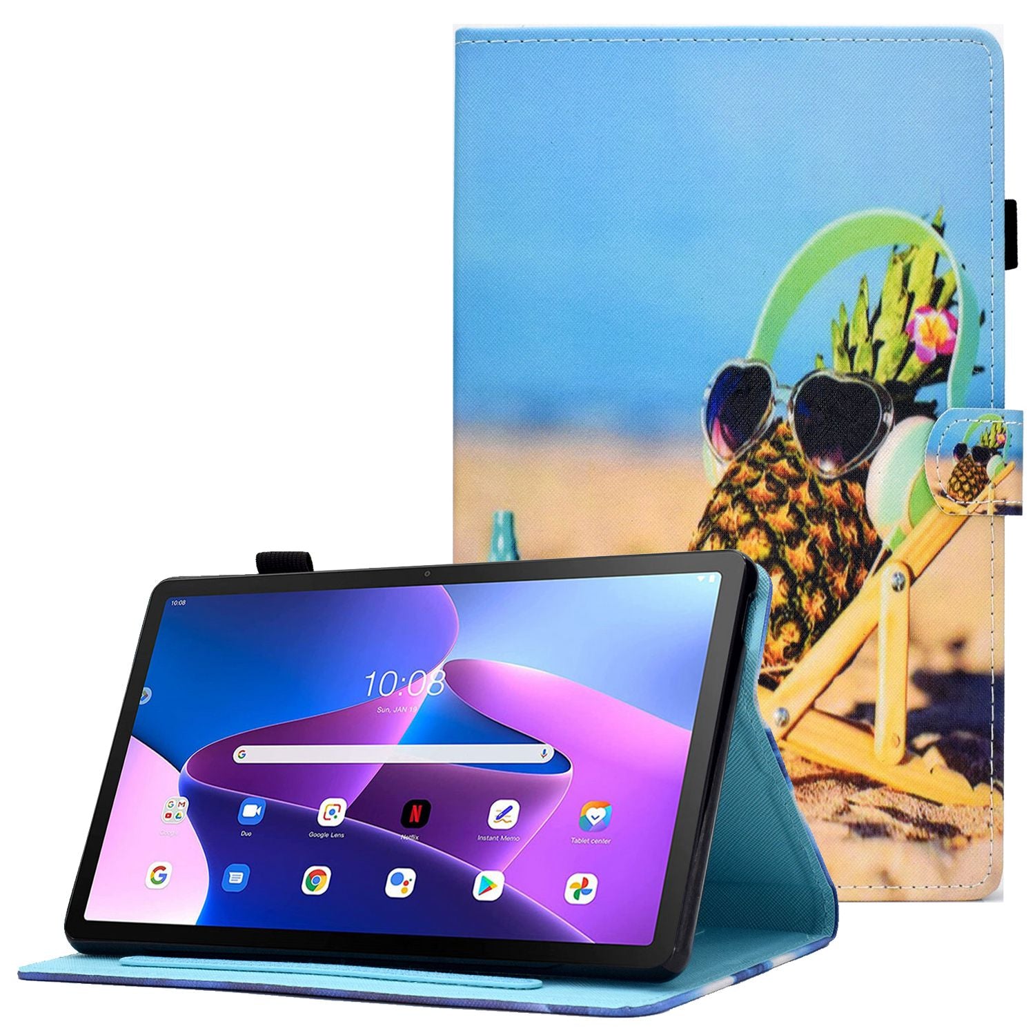 PU Leather Stand Tablet Case for Lenovo Tab M10 Plus (Gen 3), Stitching Pattern Printing Card Holder Cover