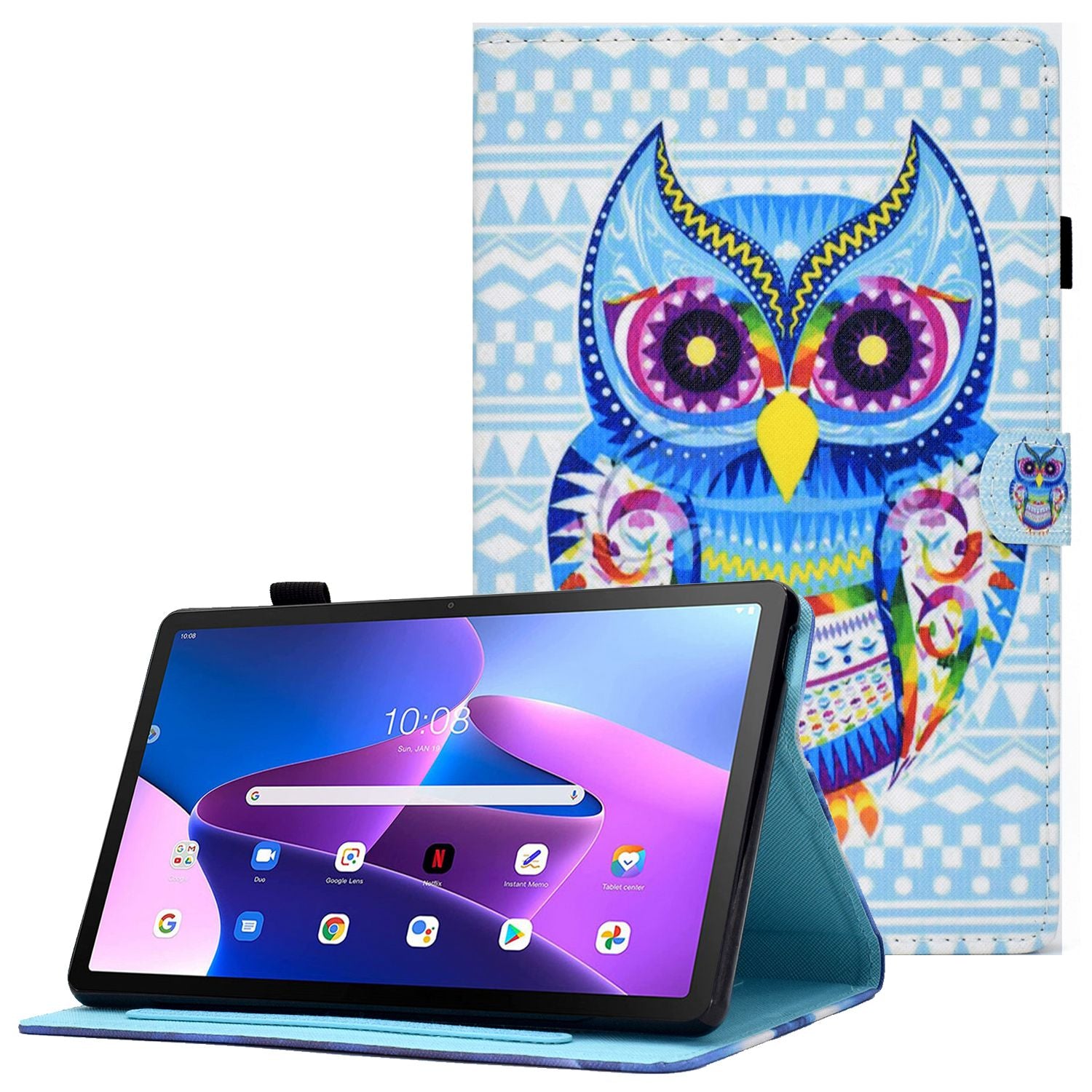 PU Leather Stand Tablet Case for Lenovo Tab M10 Plus (Gen 3), Stitching Pattern Printing Card Holder Cover