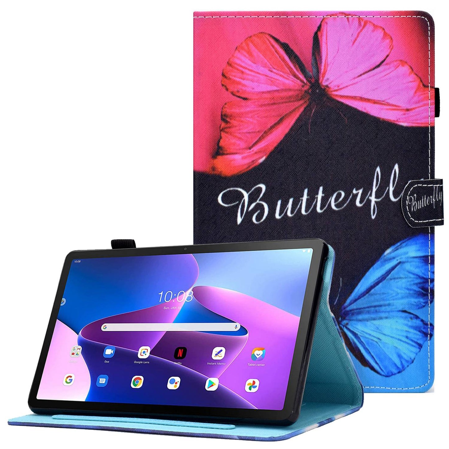 PU Leather Stand Tablet Case for Lenovo Tab M10 Plus (Gen 3), Stitching Pattern Printing Card Holder Cover