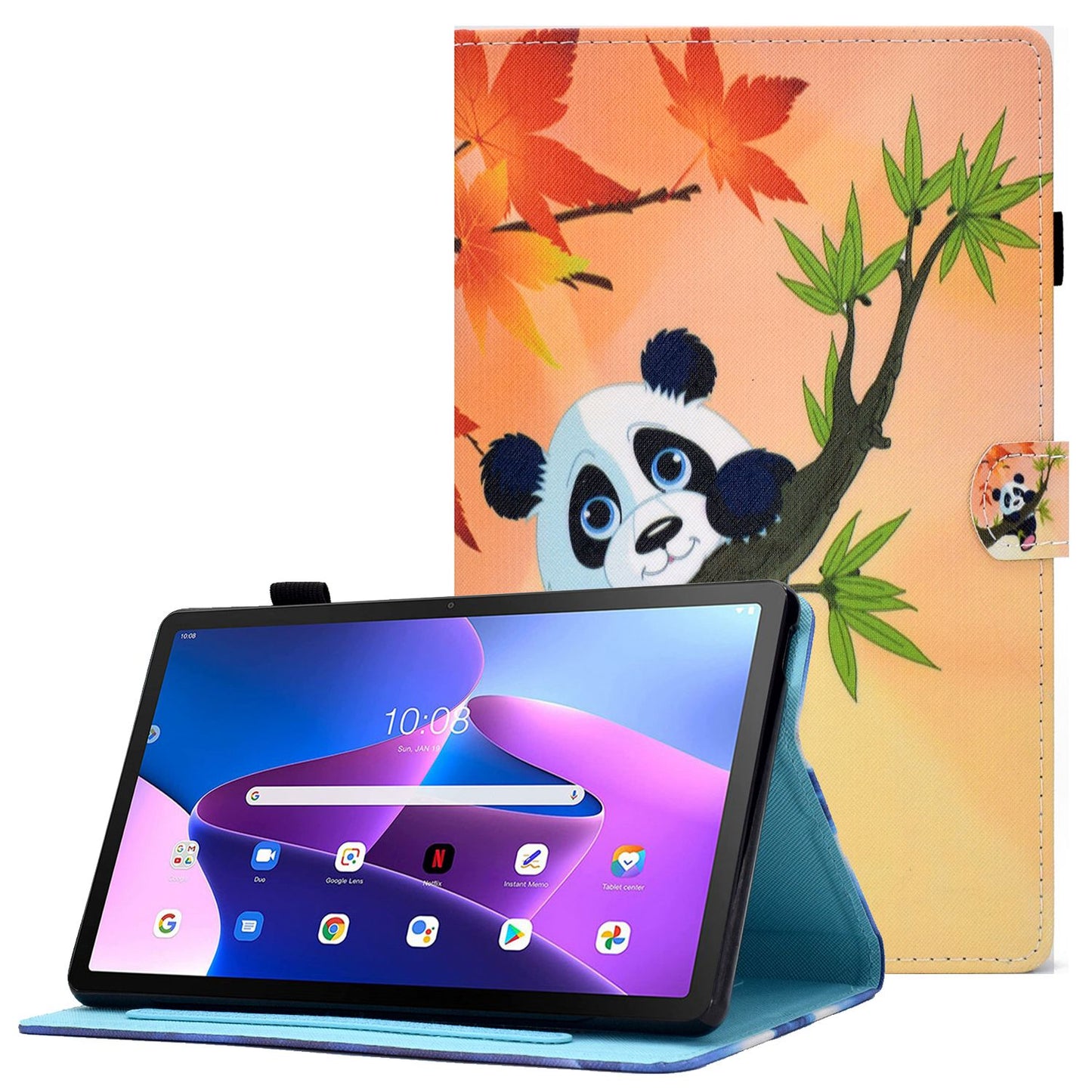 PU Leather Stand Tablet Case for Lenovo Tab M10 Plus (Gen 3), Stitching Pattern Printing Card Holder Cover