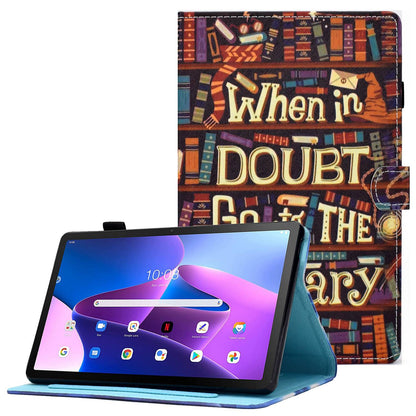 PU Leather Stand Tablet Case for Lenovo Tab M10 Plus (Gen 3), Stitching Pattern Printing Card Holder Cover