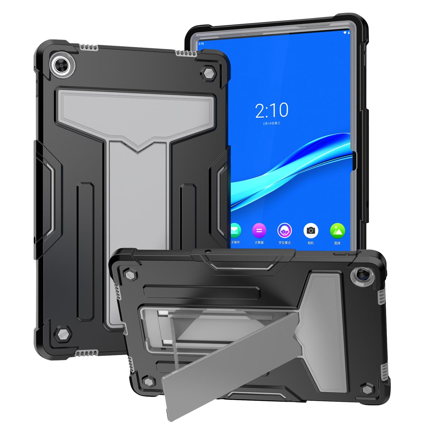 For Lenovo Tab M10 Plus (Gen 3) T-shaped Kickstand Shockproof Anti-fall PC + Silicone Tablet Case Protective Cover