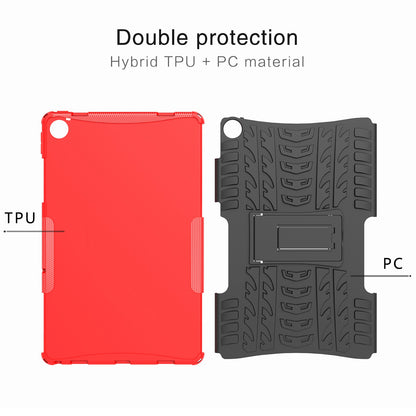 For Lenovo Tab M10 Plus (Gen 3) Anti-scratch Anti-fall Tire Texture Kickstand Heavy Duty Armor Cover Soft TPU Hard PC Case