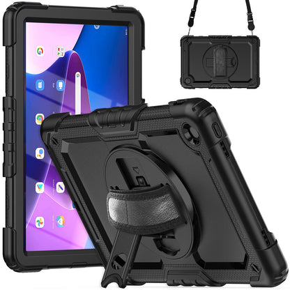 For Lenovo Tab M10 Plus (Gen 3) 125FU/128FU Silicone+PC Protective Case with Shoulder Strap Anti-Scratch Cover Shockproof Portable Tablet Kickstand Case