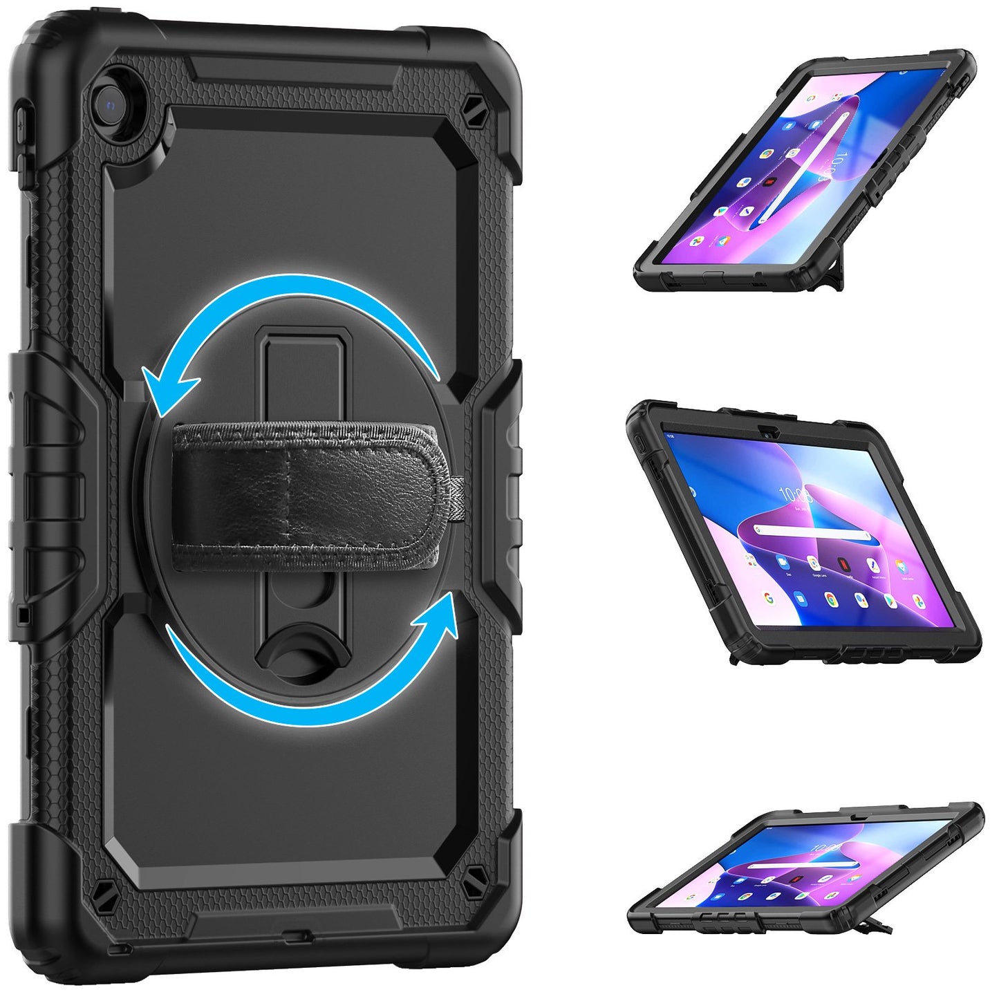 For Lenovo Tab M10 Plus (Gen 3) 125FU/128FU Silicone+PC Protective Case with Shoulder Strap Anti-Scratch Cover Shockproof Portable Tablet Kickstand Case