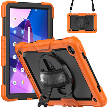 For Lenovo Tab M10 Plus (Gen 3) 125FU/128FU Silicone+PC Protective Case with Shoulder Strap Anti-Scratch Cover Shockproof Portable Tablet Kickstand Case