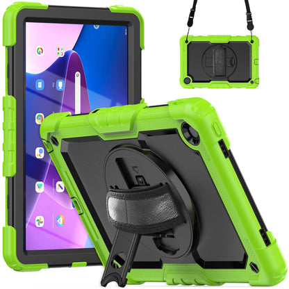 For Lenovo Tab M10 Plus (Gen 3) 125FU/128FU Silicone+PC Protective Case with Shoulder Strap Anti-Scratch Cover Shockproof Portable Tablet Kickstand Case