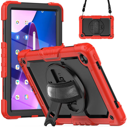 For Lenovo Tab M10 Plus (Gen 3) 125FU/128FU Silicone+PC Protective Case with Shoulder Strap Anti-Scratch Cover Shockproof Portable Tablet Kickstand Case