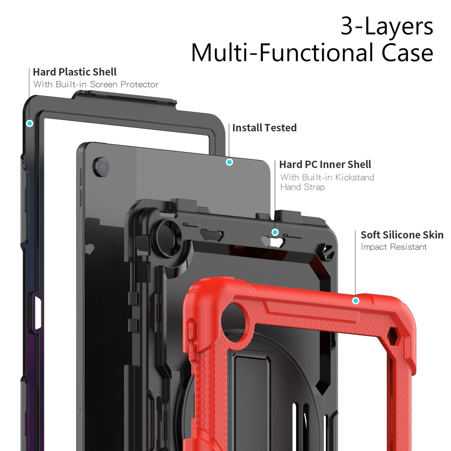 For Lenovo Tab M10 Plus (Gen 3) 125FU/128FU Silicone+PC Protective Case with Shoulder Strap Anti-Scratch Cover Shockproof Portable Tablet Kickstand Case