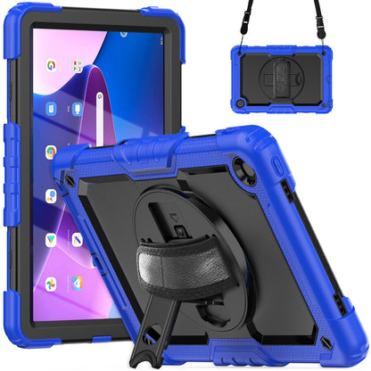 For Lenovo Tab M10 Plus (Gen 3) 125FU/128FU Silicone+PC Protective Case with Shoulder Strap Anti-Scratch Cover Shockproof Portable Tablet Kickstand Case