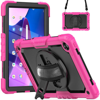 For Lenovo Tab M10 Plus (Gen 3) 125FU/128FU Silicone+PC Protective Case with Shoulder Strap Anti-Scratch Cover Shockproof Portable Tablet Kickstand Case