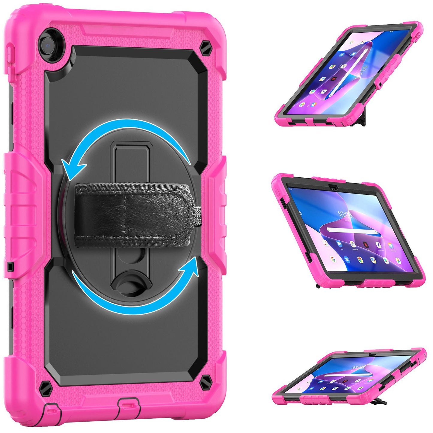 For Lenovo Tab M10 Plus (Gen 3) 125FU/128FU Silicone+PC Protective Case with Shoulder Strap Anti-Scratch Cover Shockproof Portable Tablet Kickstand Case