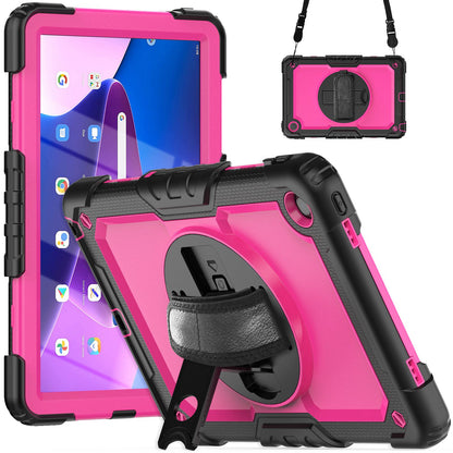 For Lenovo Tab M10 Plus (Gen 3) 125FU/128FU Silicone+PC Protective Case with Shoulder Strap Anti-Scratch Cover Shockproof Portable Tablet Kickstand Case