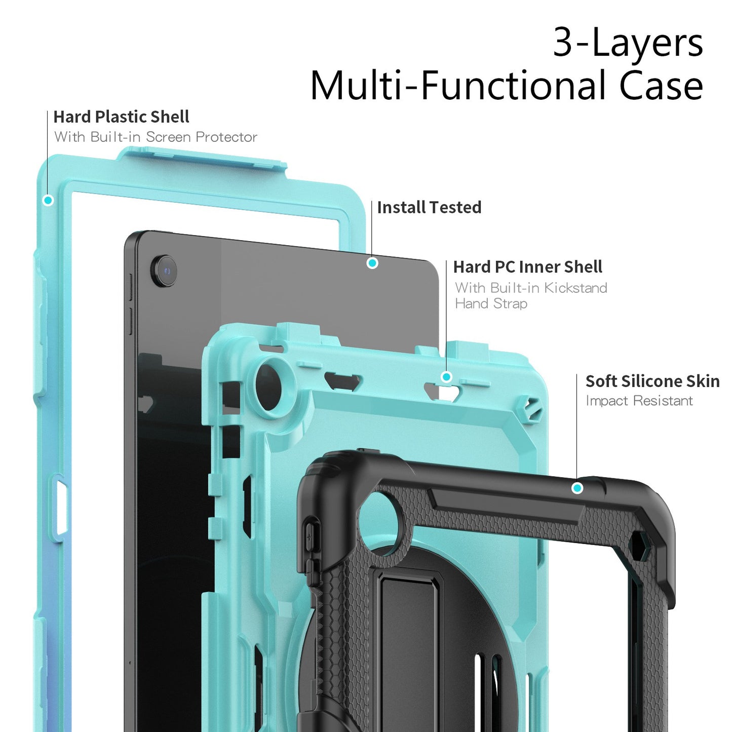 For Lenovo Tab M10 Plus (Gen 3) 125FU/128FU Silicone+PC Protective Case with Shoulder Strap Anti-Scratch Cover Shockproof Portable Tablet Kickstand Case