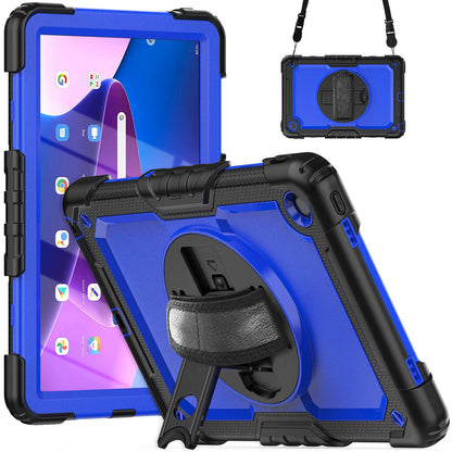 For Lenovo Tab M10 Plus (Gen 3) 125FU/128FU Silicone+PC Protective Case with Shoulder Strap Anti-Scratch Cover Shockproof Portable Tablet Kickstand Case