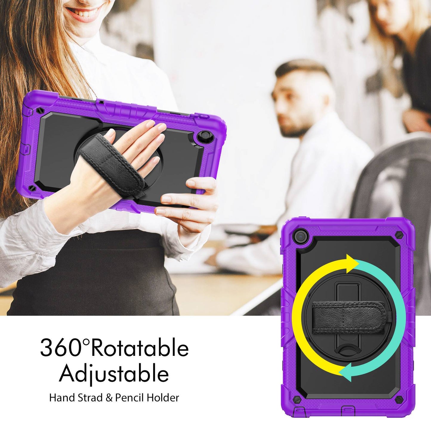 For Lenovo Tab M10 Plus (Gen 3) 125FU/128FU Silicone+PC Protective Case with Shoulder Strap Anti-Scratch Cover Shockproof Portable Tablet Kickstand Case