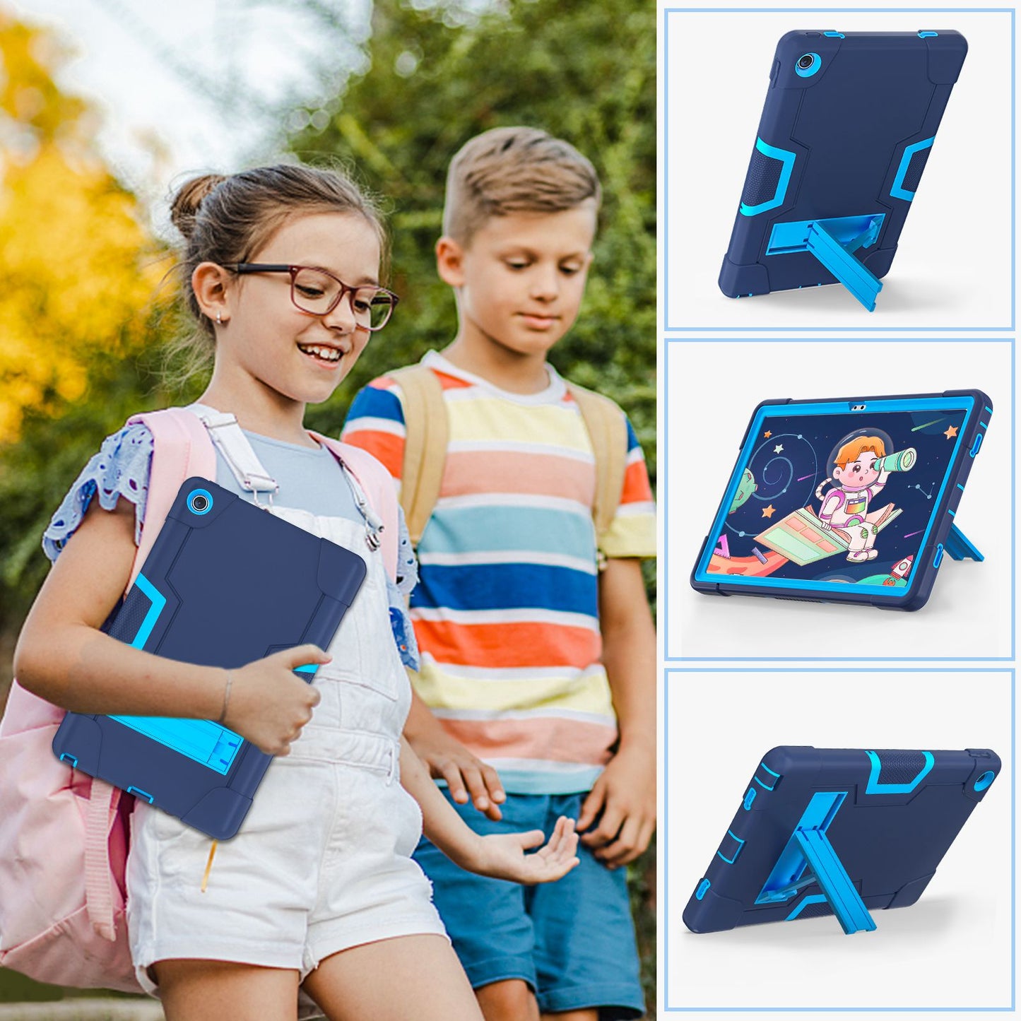 For Lenovo Tab M10 Plus (Gen 3) 125FU/128FU Protective Case Robot Pattern Silicone+PC Tablet Anti-Scratch Cover Shockproof Portable Kickstand Case