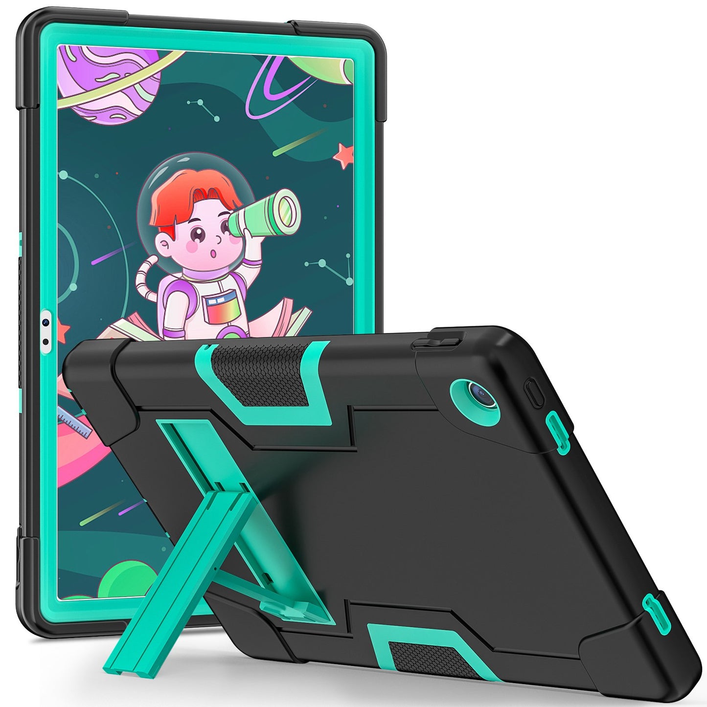 For Lenovo Tab M10 Plus (Gen 3) 125FU/128FU Protective Case Robot Pattern Silicone+PC Tablet Anti-Scratch Cover Shockproof Portable Kickstand Case