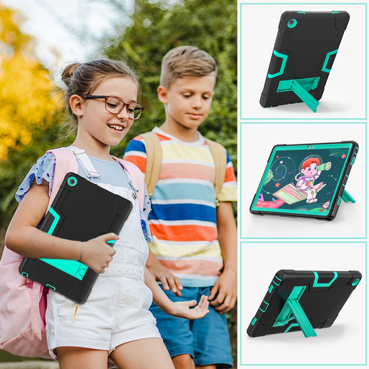 For Lenovo Tab M10 Plus (Gen 3) 125FU/128FU Protective Case Robot Pattern Silicone+PC Tablet Anti-Scratch Cover Shockproof Portable Kickstand Case