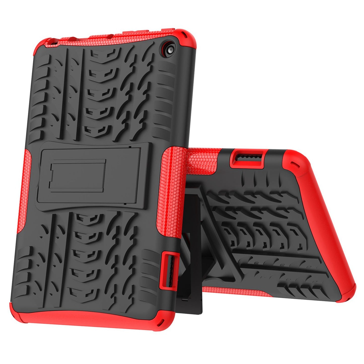 For Amazon Fire 7 (2022) Tire Texture Anti-Slip Case Drop Protection Hybrid PC+TPU Heavy Duty Cover with Stand