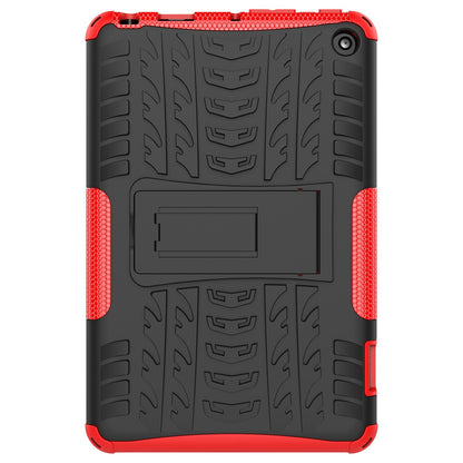 For Amazon Fire 7 (2022) Tire Texture Anti-Slip Case Drop Protection Hybrid PC+TPU Heavy Duty Cover with Stand