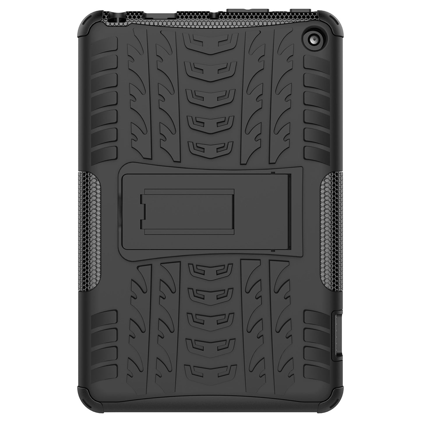 For Amazon Fire 7 (2022) Tire Texture Anti-Slip Case Drop Protection Hybrid PC+TPU Heavy Duty Cover with Stand