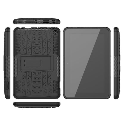 For Amazon Fire 7 (2022) Tire Texture Anti-Slip Case Drop Protection Hybrid PC+TPU Heavy Duty Cover with Stand