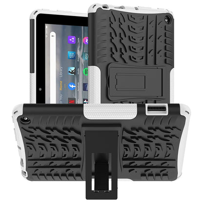 For Amazon Fire 7 (2022) Tire Texture Anti-Slip Case Drop Protection Hybrid PC+TPU Heavy Duty Cover with Stand