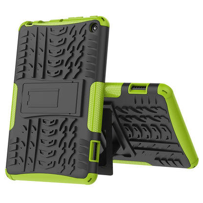 For Amazon Fire 7 (2022) Tire Texture Anti-Slip Case Drop Protection Hybrid PC+TPU Heavy Duty Cover with Stand