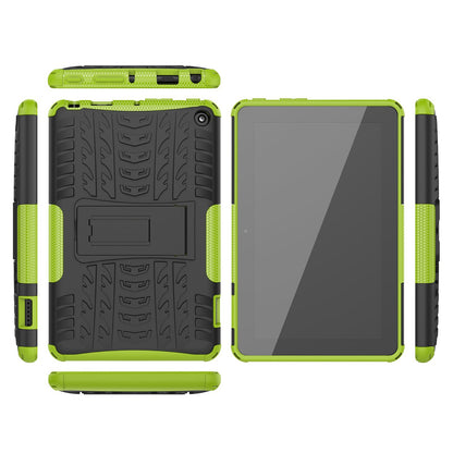 For Amazon Fire 7 (2022) Tire Texture Anti-Slip Case Drop Protection Hybrid PC+TPU Heavy Duty Cover with Stand