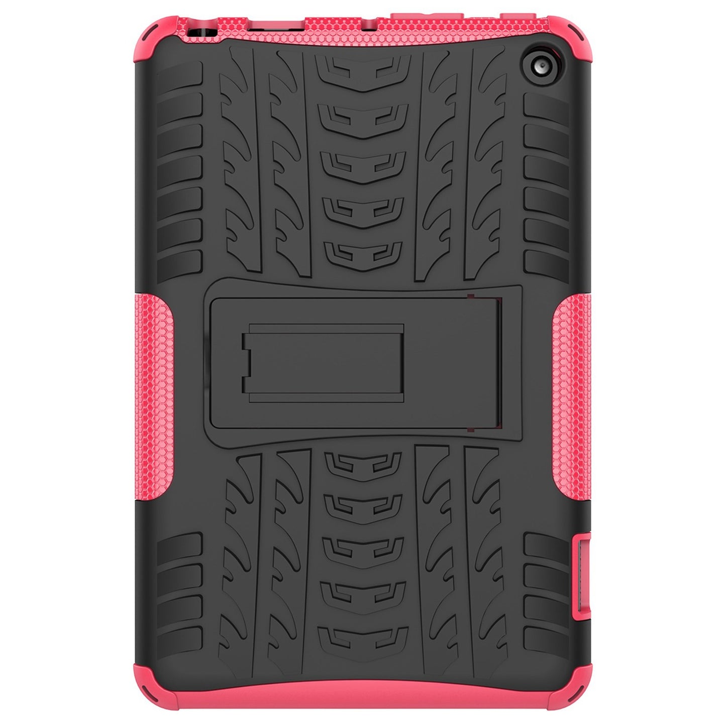 For Amazon Fire 7 (2022) Tire Texture Anti-Slip Case Drop Protection Hybrid PC+TPU Heavy Duty Cover with Stand