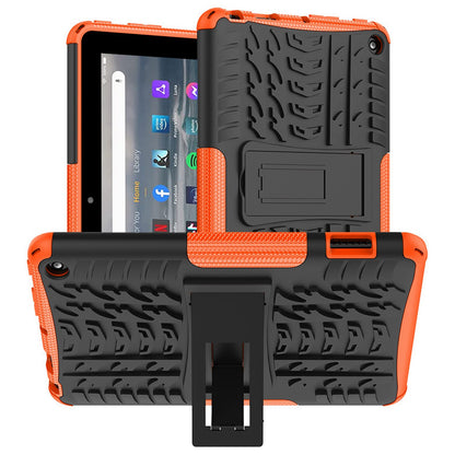 For Amazon Fire 7 (2022) Tire Texture Anti-Slip Case Drop Protection Hybrid PC+TPU Heavy Duty Cover with Stand