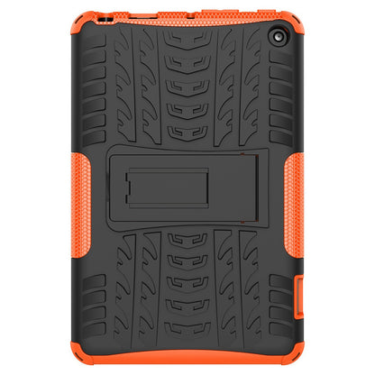 For Amazon Fire 7 (2022) Tire Texture Anti-Slip Case Drop Protection Hybrid PC+TPU Heavy Duty Cover with Stand