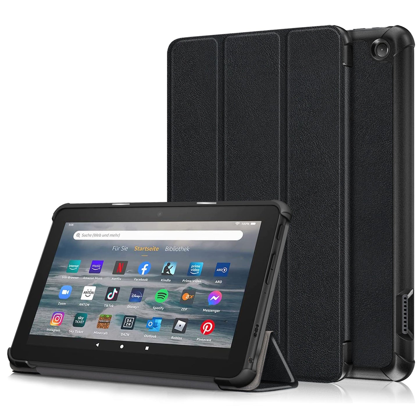 For Amazon Fire 7 (2022) Protective Case PU Leather Tri-fold Stand Shockproof Tablet Cover