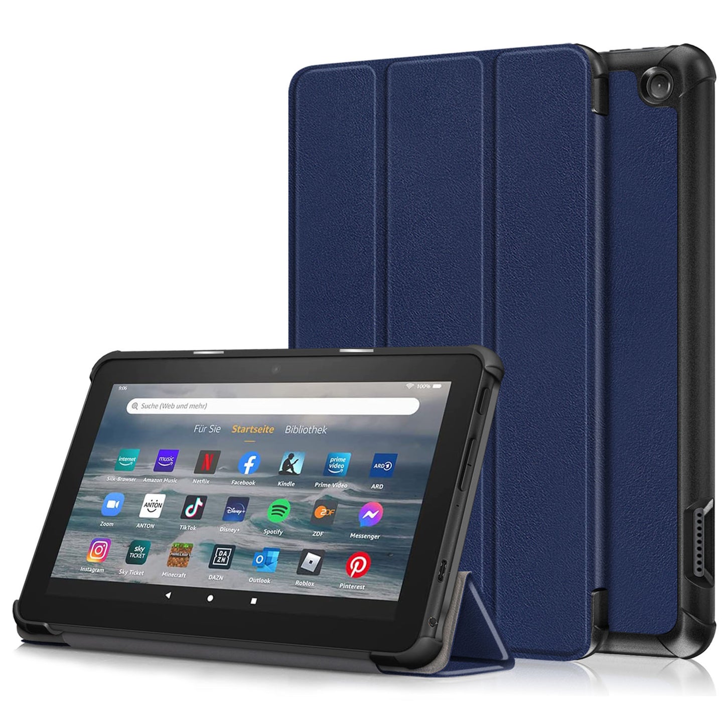 For Amazon Fire 7 (2022) Protective Case PU Leather Tri-fold Stand Shockproof Tablet Cover