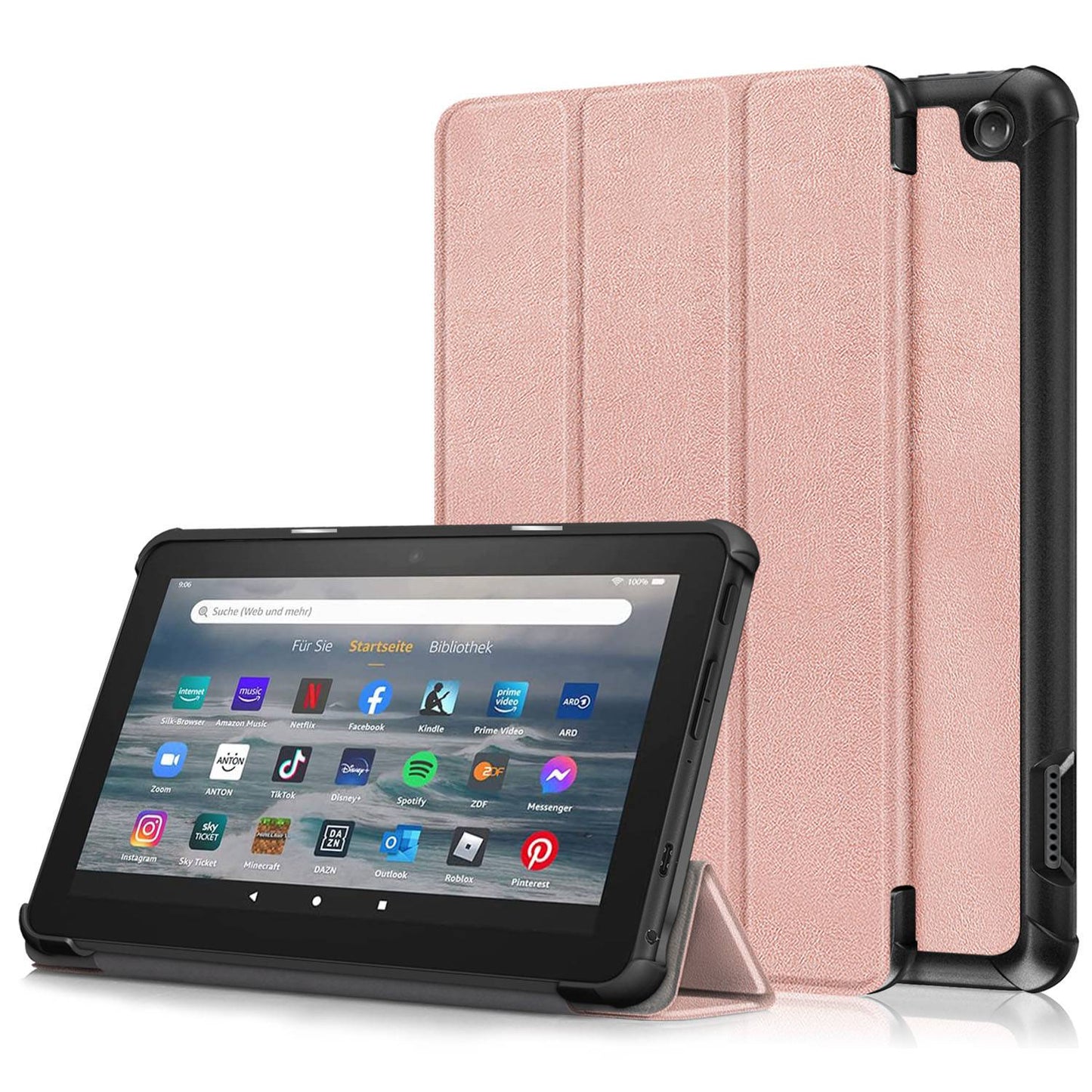 For Amazon Fire 7 (2022) Protective Case PU Leather Tri-fold Stand Shockproof Tablet Cover