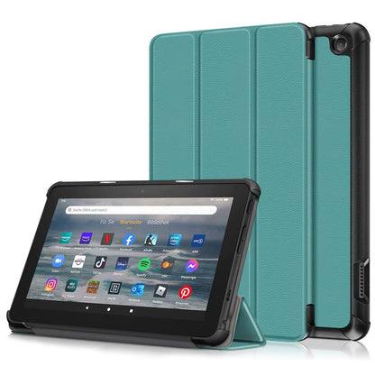 For Amazon Fire 7 (2022) Protective Case PU Leather Tri-fold Stand Shockproof Tablet Cover