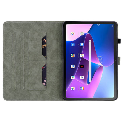 For Lenovo Tab M10 Plus (Gen 3) Cute Tiger Pattern Imprinted Case TPU+PU Leather Protective Cover Scratch-Proof Tablet with Stand / Card Slot