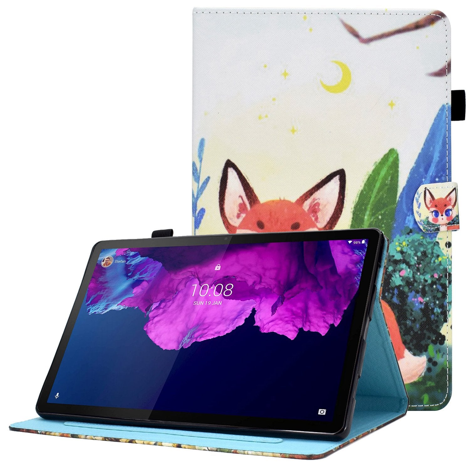 For Lenovo Tab P11 TB-J606F / Tab P11 5G Stitching Leather Stand Flip Cover Pattern Printing Card Slots Magnetic Protective Tablet Case with Pencil Holder