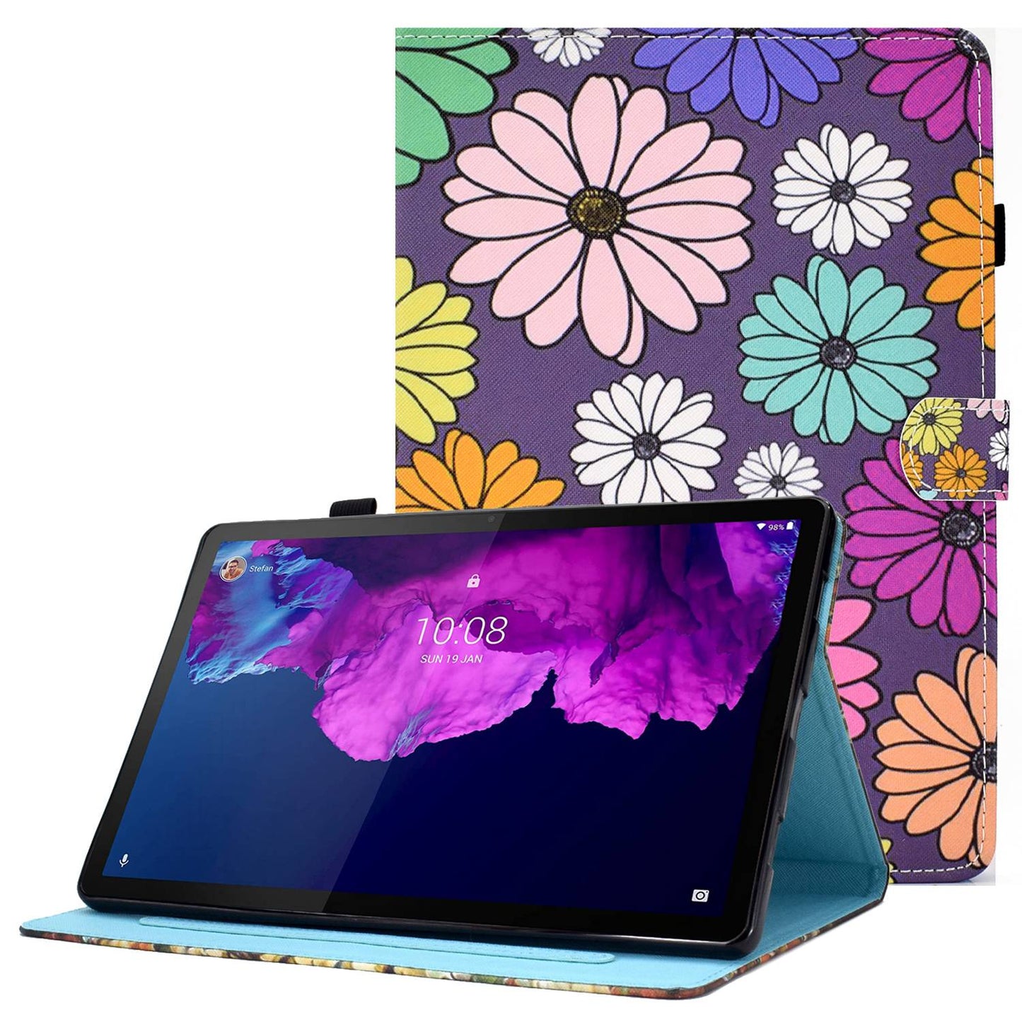 For Lenovo Tab P11 TB-J606F / Tab P11 5G Stitching Leather Stand Flip Cover Pattern Printing Card Slots Magnetic Protective Tablet Case with Pencil Holder