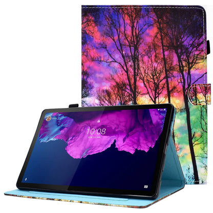 For Lenovo Tab P11 TB-J606F / Tab P11 5G Stitching Leather Stand Flip Cover Pattern Printing Card Slots Magnetic Protective Tablet Case with Pencil Holder