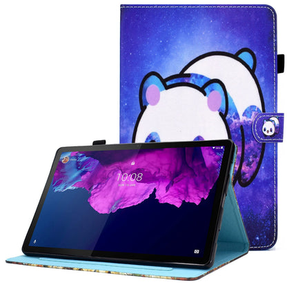 For Lenovo Tab P11 TB-J606F / Tab P11 5G Stitching Leather Stand Flip Cover Pattern Printing Card Slots Magnetic Protective Tablet Case with Pencil Holder